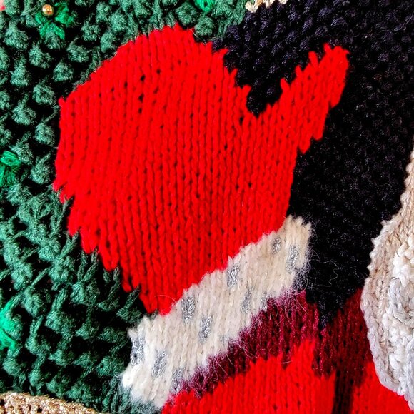 Vtg 80s 90s Hand-Knit Ugly Christmas Sweater With Santa Claus & Festive Design - Picture 9 of 16